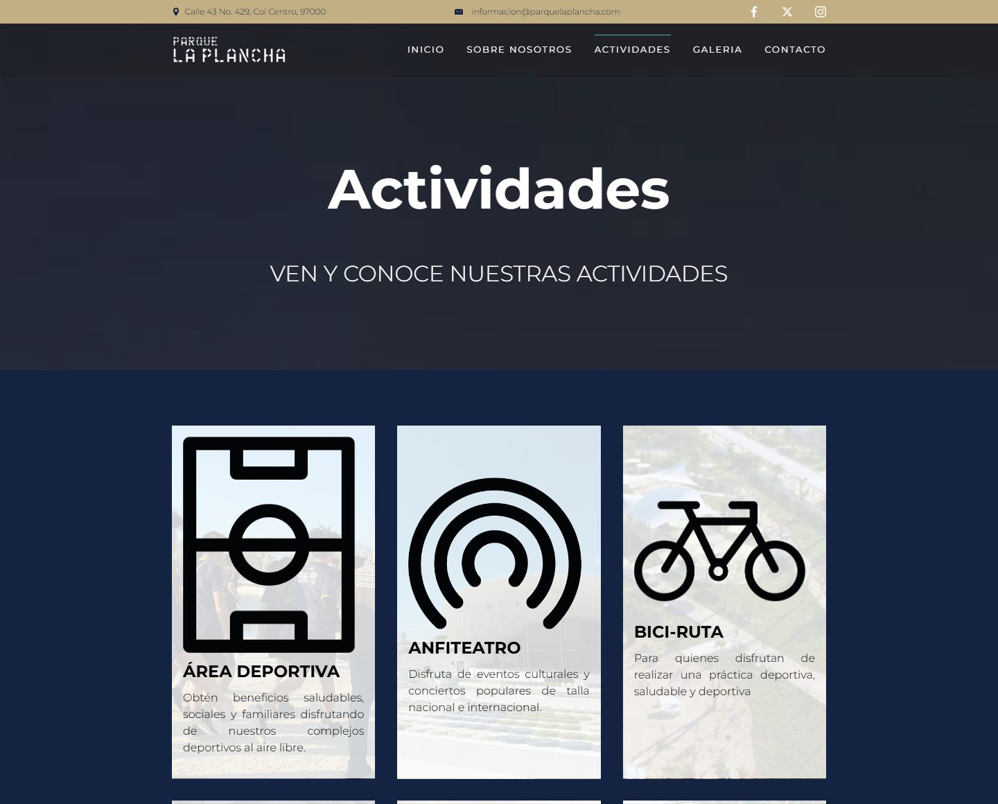 Sección de actividades del sitio de Parque La Plancha