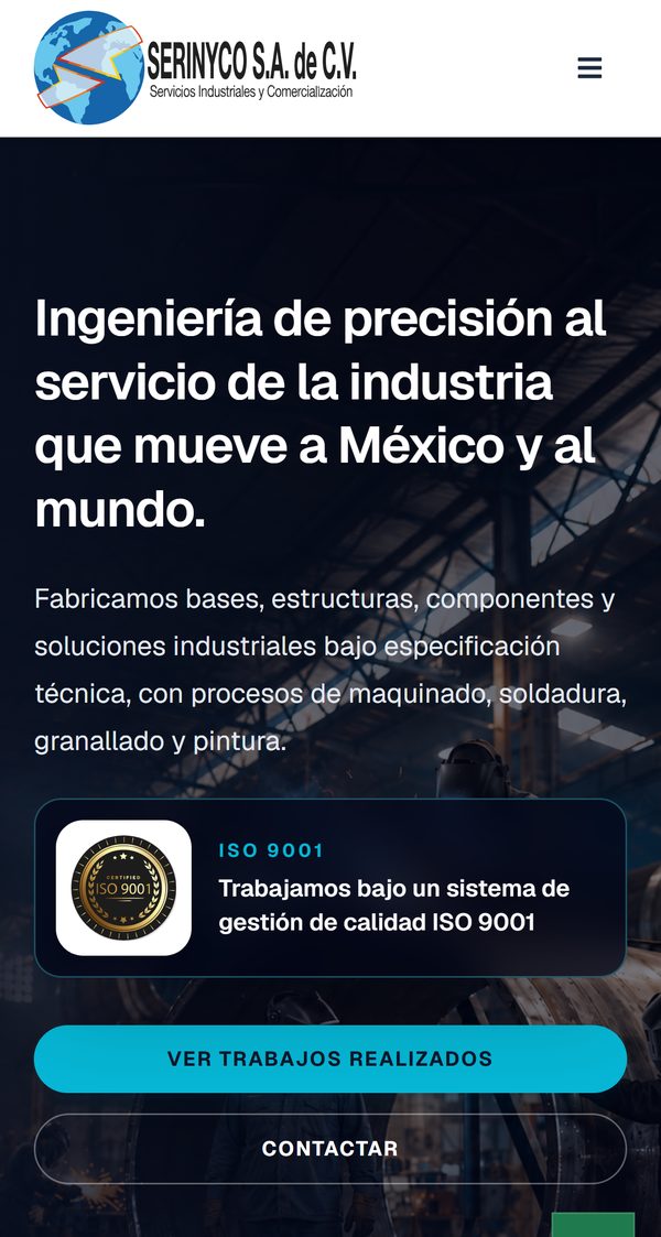 Sitio de SERINYCO en celular
