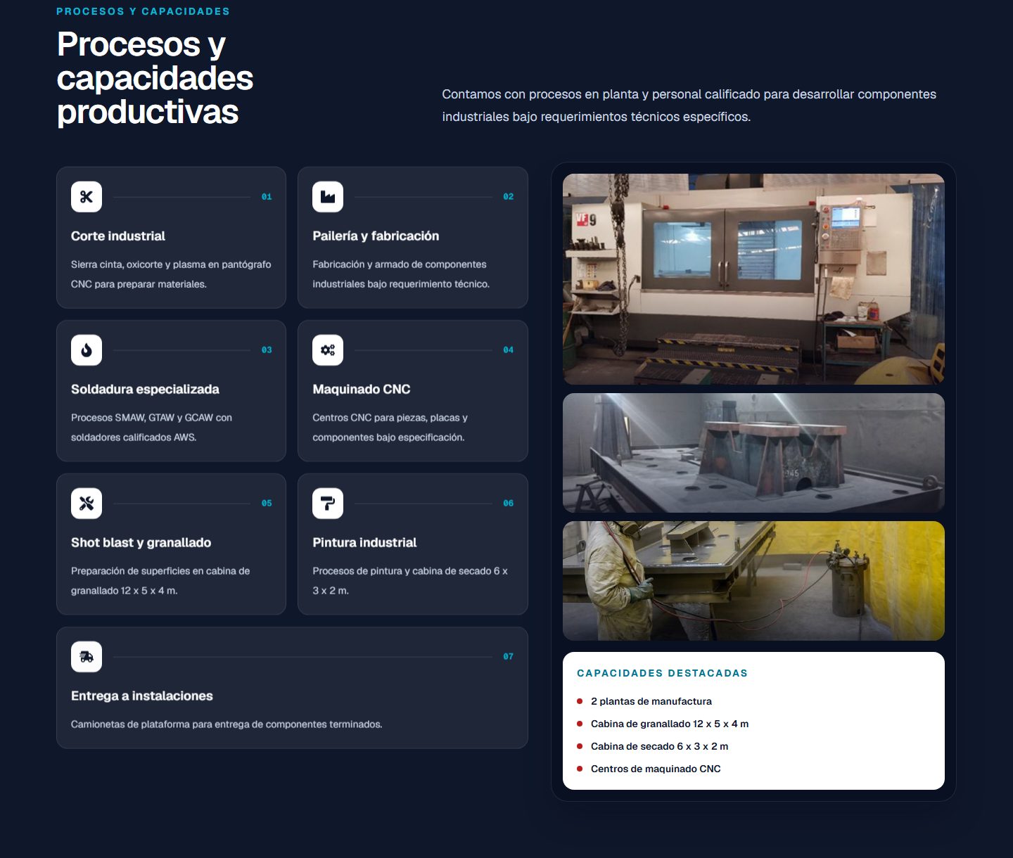 Sección de procesos y capacidades del sitio de SERINYCO