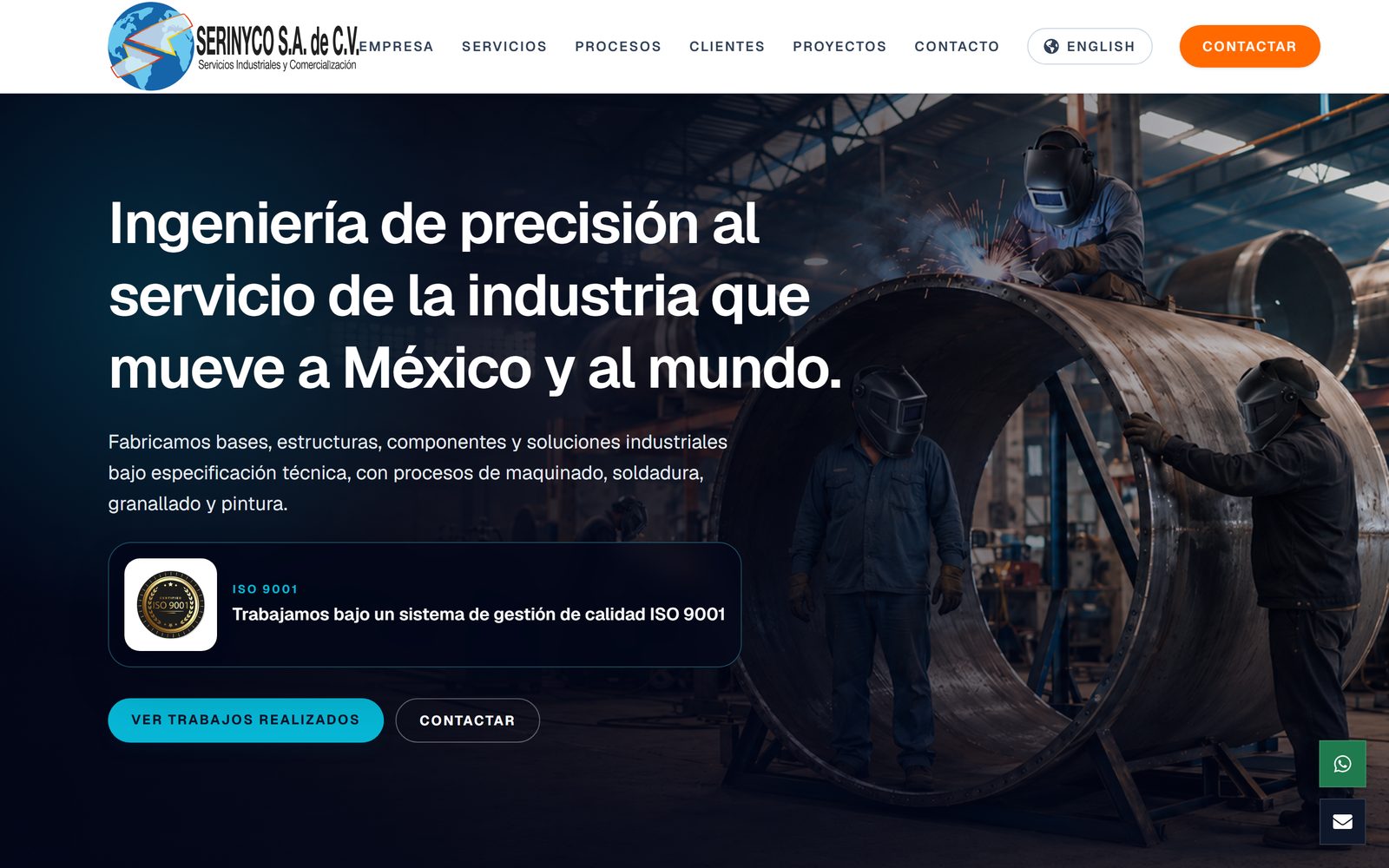 Portada del sitio de SERINYCO en escritorio